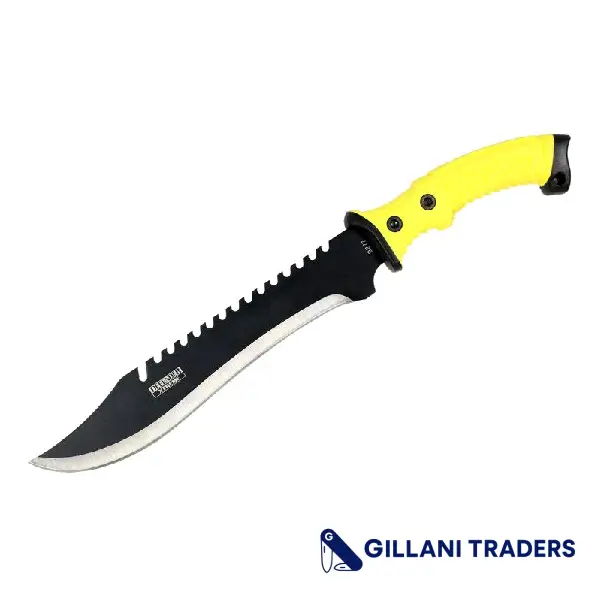 16" Defender Xtreme Full Tang Hunting Knife with Black/Yellow Rubber Handle