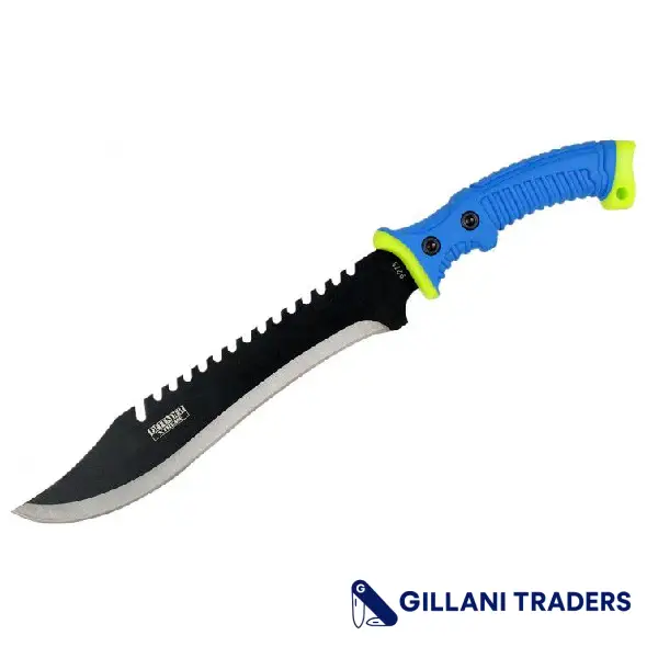 16" Defender Xtreme Full Tang Hunting Knife with Blue/Neon Green Rubber Handle