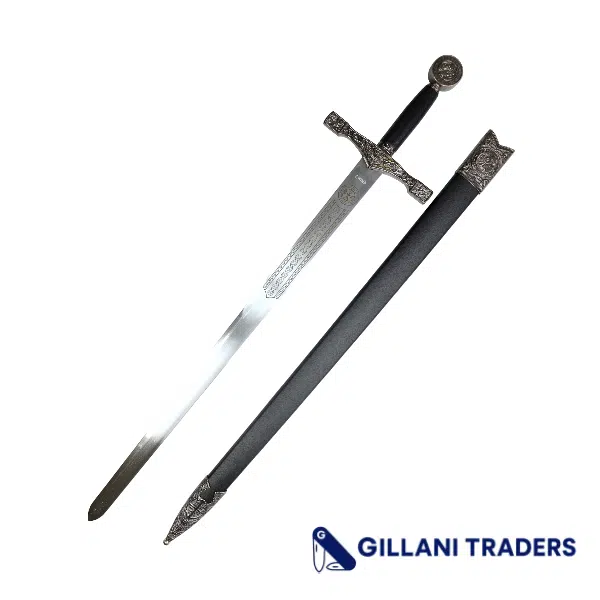 33.5" Black Plastic Handle King Arthur Excalibur Stainless Steel Blade Medieval Sword