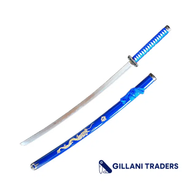 39.35" Blue & Gold Dragon Katana Sword – Carbon Steel Blade