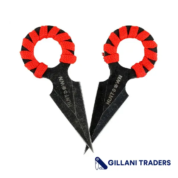 4" Two Piece Hunt Down Stone Washed Pusher Knives with Red Handle Wraps