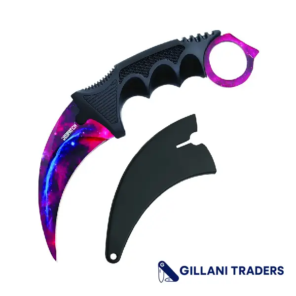7.5" Dispatch Purple Starry Sky Pattern Karambit Hunting Knife with Sheath