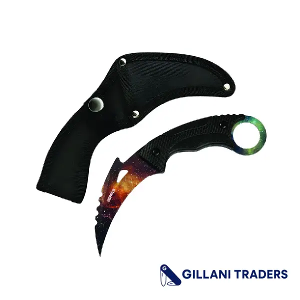 7.5" Dispatch Yellow Starry Sky Pattern Karambit Hunting Knife with Sheath