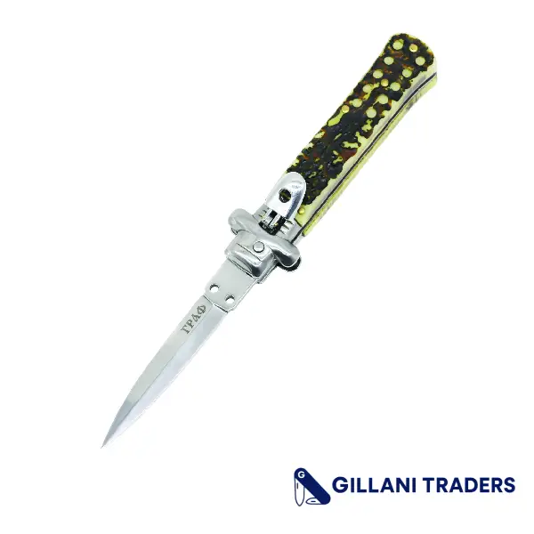 8.5" Italian Stiletto Knife with Bayonet Blade & Midnight Grey Pearlex Handle