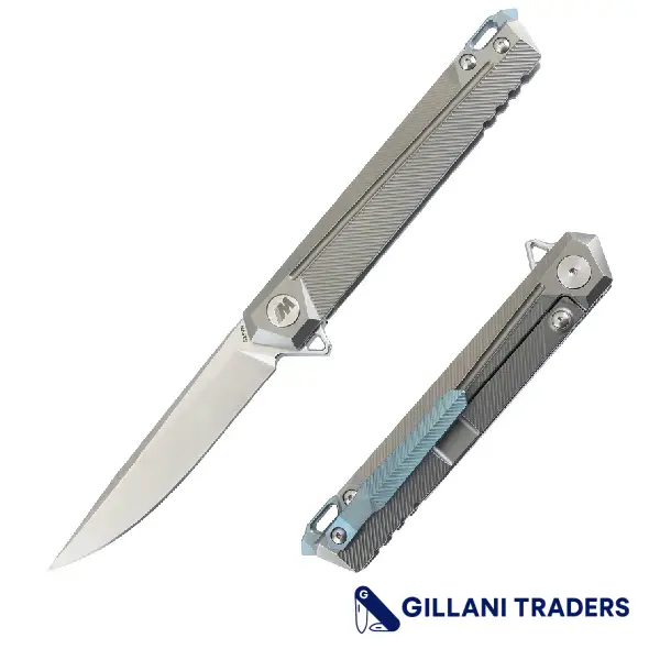 9" Stain Finished Blade Ball Bearing Folding Knife Full Titanium Handle With Box