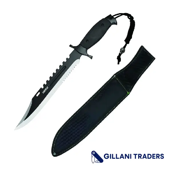 DISPATCH 16" Black Ninja Machete with Stainless Steel Blade and Wooden Handle