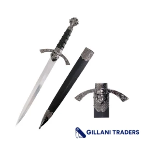 Defender 14.5" Medieval Roman Dagger Skull Pattern Handle With Scabbard