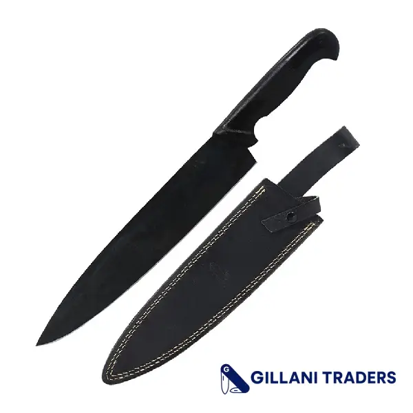 Defender 17" Plastic Mould Black Handle Black Blade Hunting Knife With Sheath