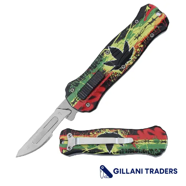 Defender 5.5" Leaves Design Handle Replaceable Blade Folding Scalpel Knife With Blades
