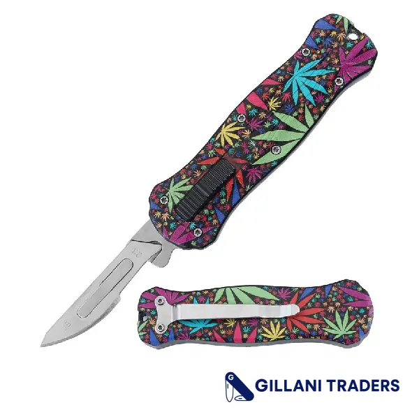 Defender 5.5" Multi Color Leaves Design Handle Replaceable Blade Folding Scalpel Knife With Blades