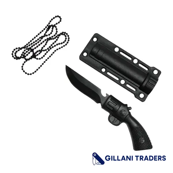Defender-Xtreme 5.5" Black Hunting Gun Style Knife w/ Necklace 3CR13 Steel