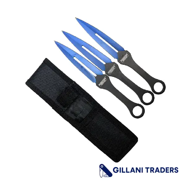 Defender-Xtreme 7" Blue Color Blade 3 PC Throwing Knife Set With Nylon Pouch