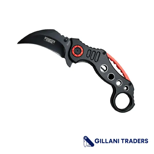 Defender-Xtreme 7" Spring Assisted Red and Black Handle Skinner Knife Steel Blade