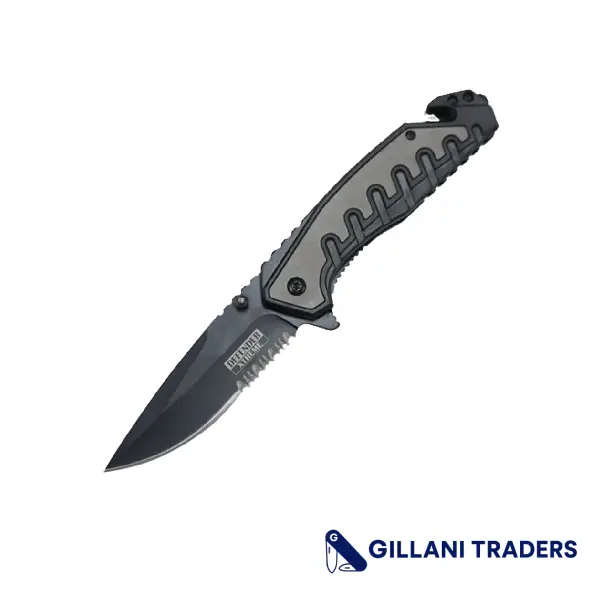 Defender-Xtreme 9" Grey and Black Spring Assisted Folding Knife with Belt Clip