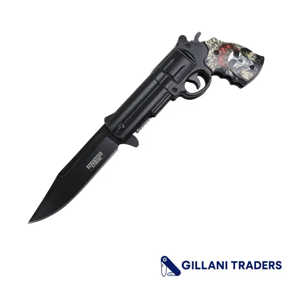 Thumbnail Thumbnail  Previous Next   Defender Xtreme Skull Chief 8.5" Gun Spring Assisted Folding Knife 3CR13 Steel