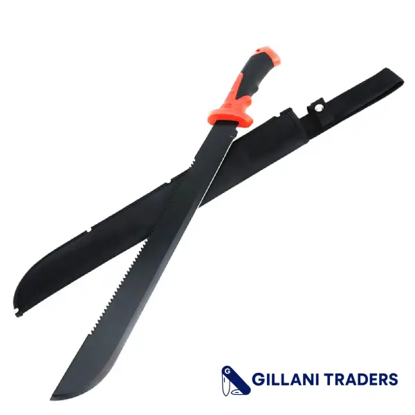 Dispatch 23.8" Black Machete Hunting Sword with Orange Plastic Handle & Sheath