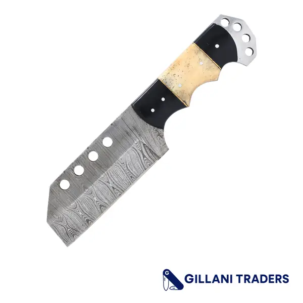 Hunt-Down 8.5" Full Tang Damascus Blade Horn Handle Hunting Knife with Sheath