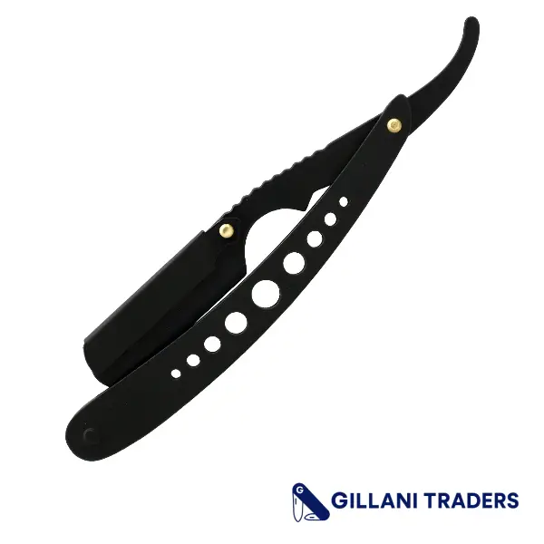 Professional All Black Barber Salon Ring Style Handle Throat Shaving Razor With 10 Blades