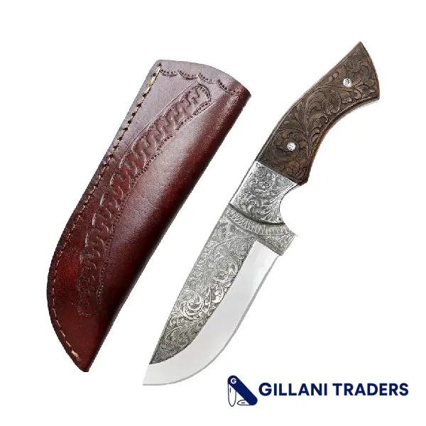 The Bone Edge 10" Engraved Blade Rose Wood Handle Custom Hand Made Tracker Hunting knife With Sheath