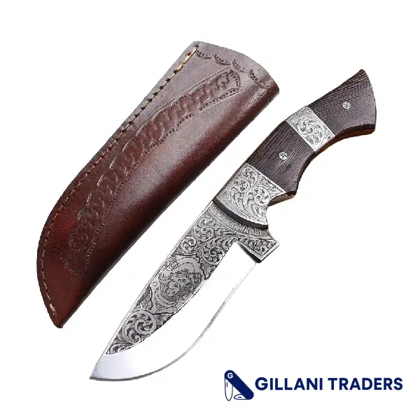The Bone Edge 10" Wanging Wood Handle Engraved Blade Hand Made Tracker Hunting knife With Sheath