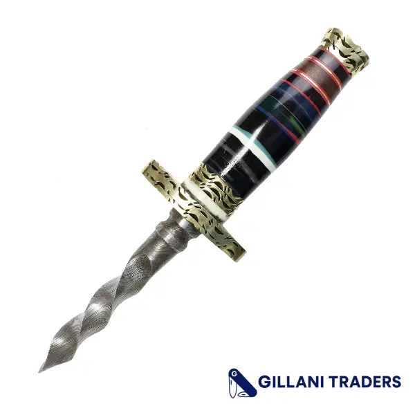The Bone Edge 11" Twist Kris Triangle Blade Dagger Damascus Steel Multi Resin Handle
