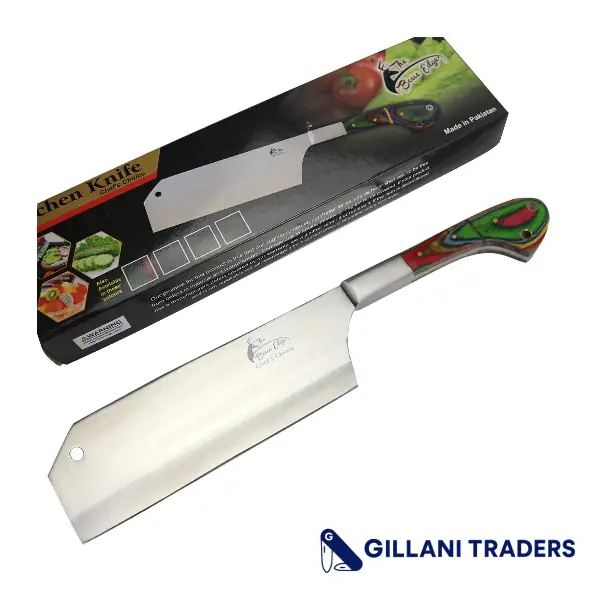 The Bone Edge 12" Chef Kitchen Cleaver Multi Color PackaWood Handle Knife Stainless Steel