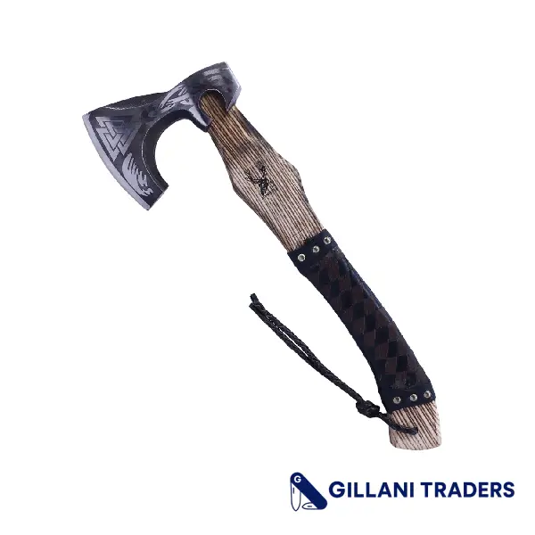 The Bone Edge 17.5" Brown & Black Leather Wrapped Handle Steel Blade Hunting Axe With Sheath