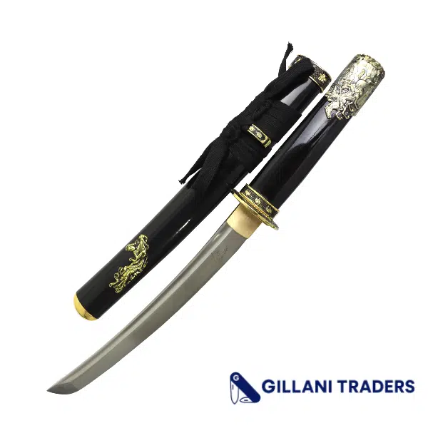 The Bone Edge 19.5" Carbon Steel Blade Samurai Sword Black Gold Emblem Scabbard
