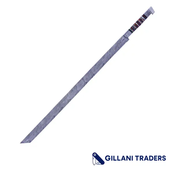 The Bone Edge 36" Full Tang Damascus Blade Multi Resin Handle Sword With Leather Sheath