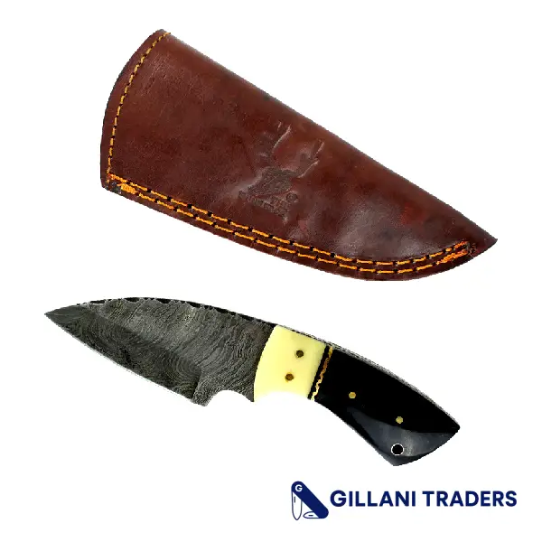 The Bone Edge 7" Damascus Fixed Blade Full Tang Black Horn & Bone Handle Knife