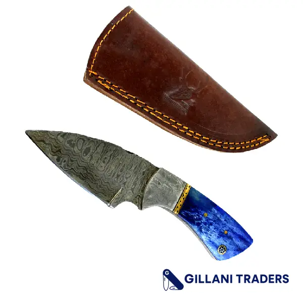 The Bone Edge 7" Damascus Fixed Blade Full Tang Blue Bone Handle Steel Knife