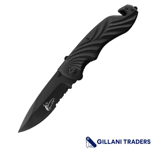 The Bone Edge 8.5" All Black Color Drop Point Blade Spring Assisted Folding Knife