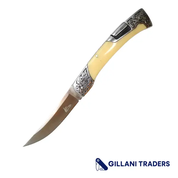 The Bone Edge 8.5" Yellow Resin Handle Engraved Design Folding Knife 3CR13 Stainless Steel