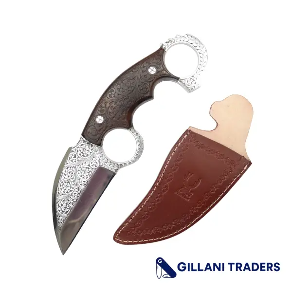 The Bone Edge 9.5" D2 Steel Fully Hand Engraved Wood Handle Hunting knife With Sheath