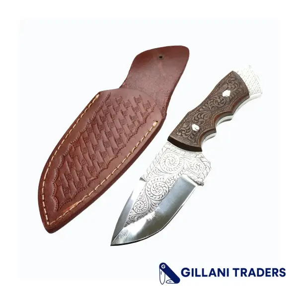 The Bone Edge 9.5" Full Tang Custom Hand Made D2 Steel Engraved Blade & Handle Hunting knife With Sheath