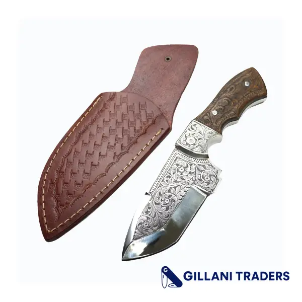 The Bone Edge 9.5" Full Tang Engraved Blade & Handle Custom Hand Made Hunting knife With Sheath