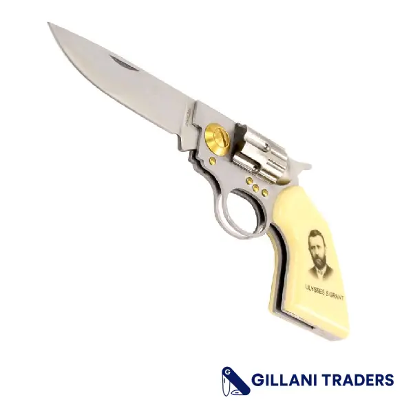 Ulysses S Grant 7.5" Gun Folding Knife Stainless Steel Revoler Style