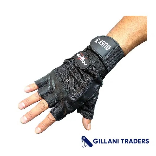 Gusy's Black Leather Working Out/Weight Lifting Fingerless Gloves S-XXL