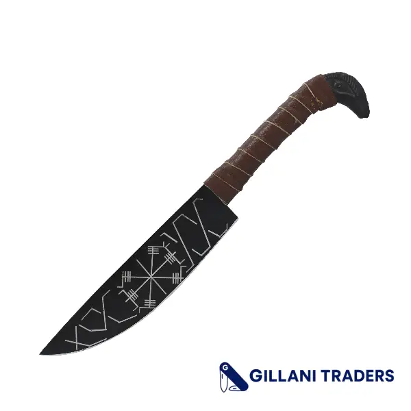 10" Black Coated Steel Blade Hunting Knife Leather Wrapped Handle With Sheath