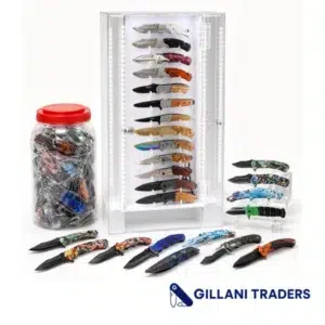 72pc Assorted Spring Assisted Knife Bundle with 52 Piece Rotating LED Display Case