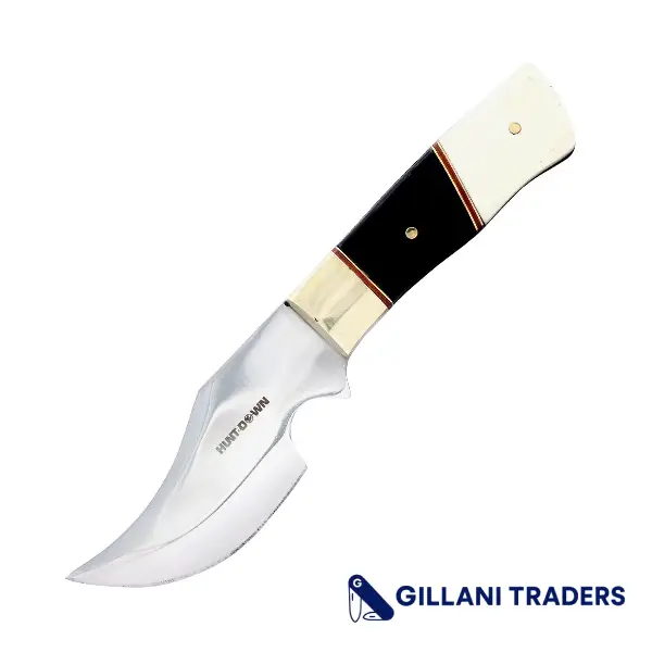 7" Hunt down Full Tang Skinner Knife with Black/White Bone Handle and Leather Sheath
