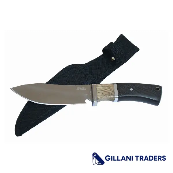 9.5" Hunting Knife Silver Stainless Steel Brown Wood Handle with Sheath