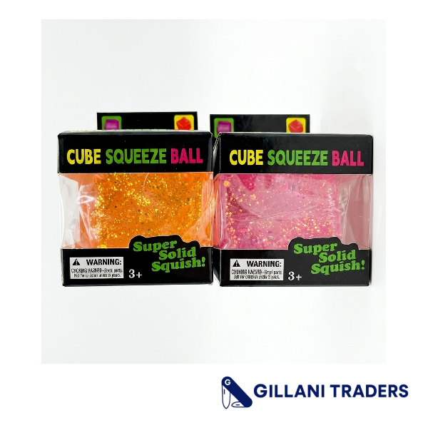 Cube Squeeze Ball Glitter Stress Relief Toy – Assorted Colors – 6-Piece