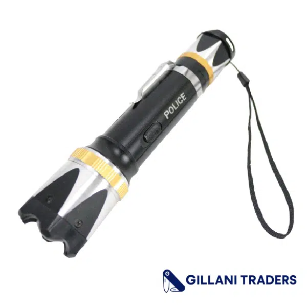 Defender Silver Gold Trim Tactical 10 Million Flashlight Style LED Stun Gun