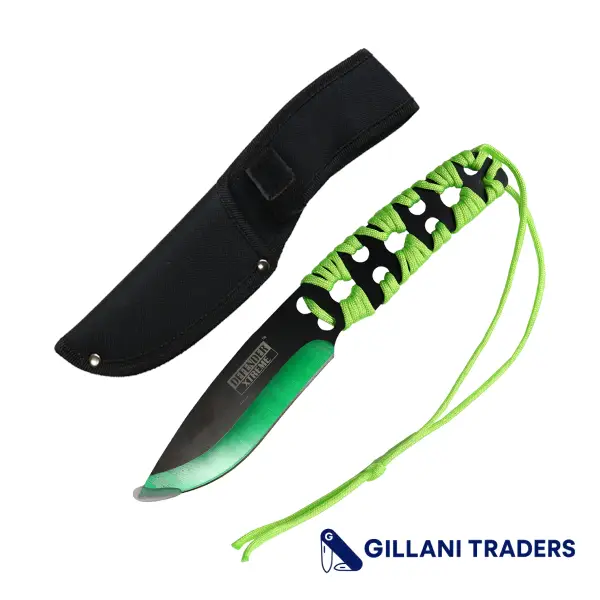Defender-Xtreme 10" Black & Green Blade With Green Nylon Cord Wrapped Handle Hunting Knife With Sheath