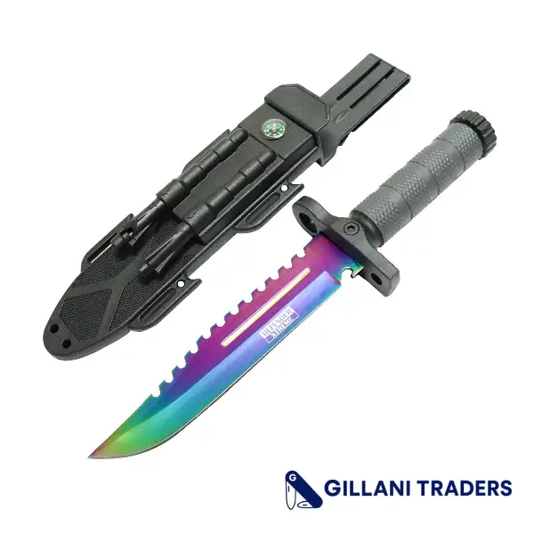Defender-Xtreme 13" Survival Knife w/ Sheath Blade Sharpener Fire Starter Whistle