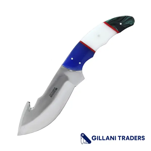 Defender-Xtreme 9" Multi Resin Handle Gut Hook Blade Hunting Knife With Leather Sheath