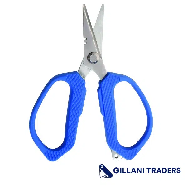 Dispatch Fishing Scissors with Stainless Steel Blade and Blue Soft Rubber Handle