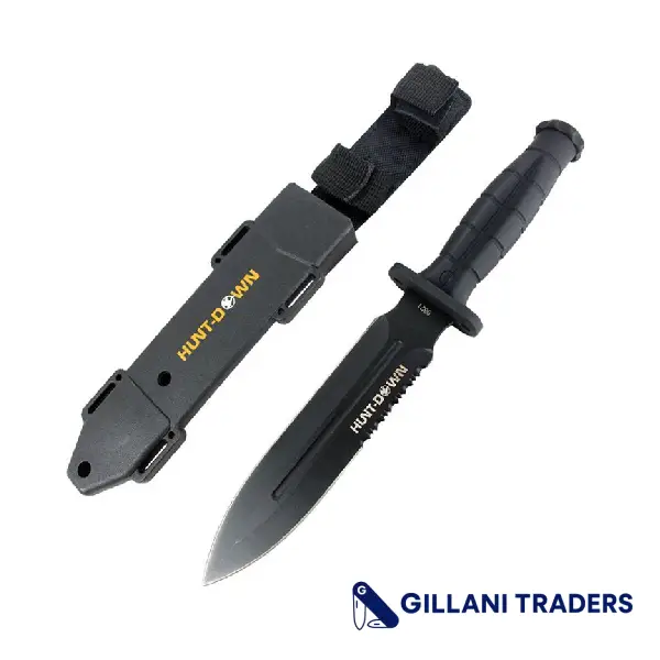 Hunt-Down 13" Spear Point Hunting Knife with Plastic Sheath Grenade Design Handle