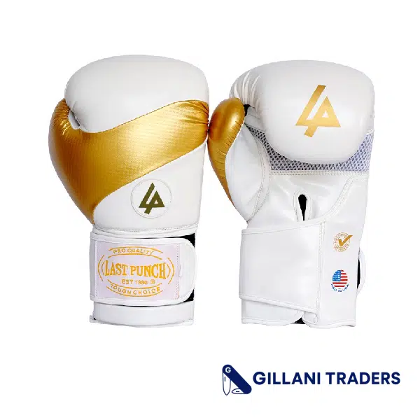 Last Punch Pro Style Training Sparring Boxing Gloves - White & Gold 14 Oz